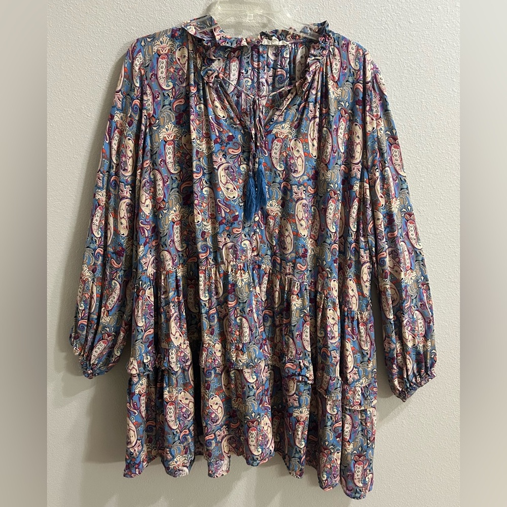 Easel Bohemian Mini Dress Size L Babydoll Style Paisley Western Festival Concert - Picture 2 of 9